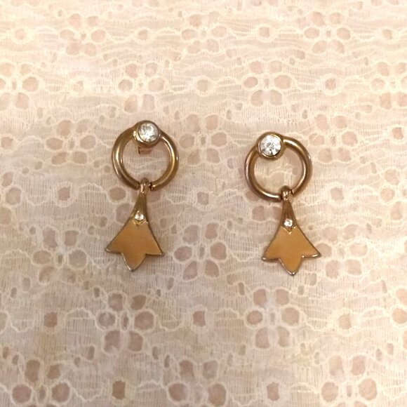 Vintage Clear Crystal Gold Tone Dangle Drop Earrings Timeless VTG Jewelry - Picture 6 of 8